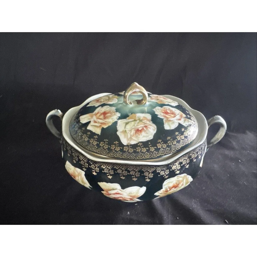 Antique Z.S. & Co. Bavaria MIGNON Decorative Bowl- White Roses - Gold Trim